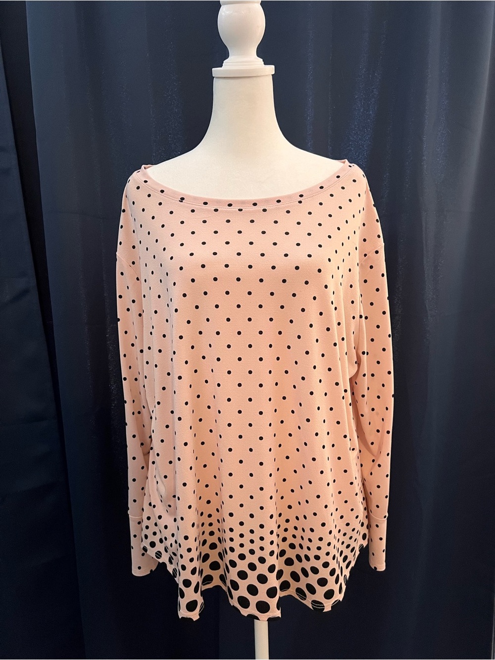 Elle Blush Pink Polka Dot Top XXL Long Sleeve Boat Neck Stretch